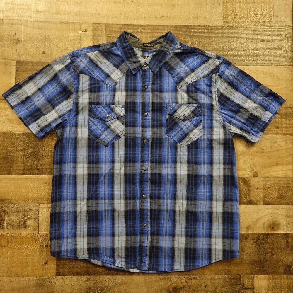 Cody James Western Snap Shirt Men’s XL Blue Plaid Short Sleeve Cowboy‎